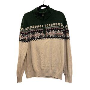 Weatherproof Vintage Holiday Sweater Mens XL Green Beige Snowflake Pullover Cott